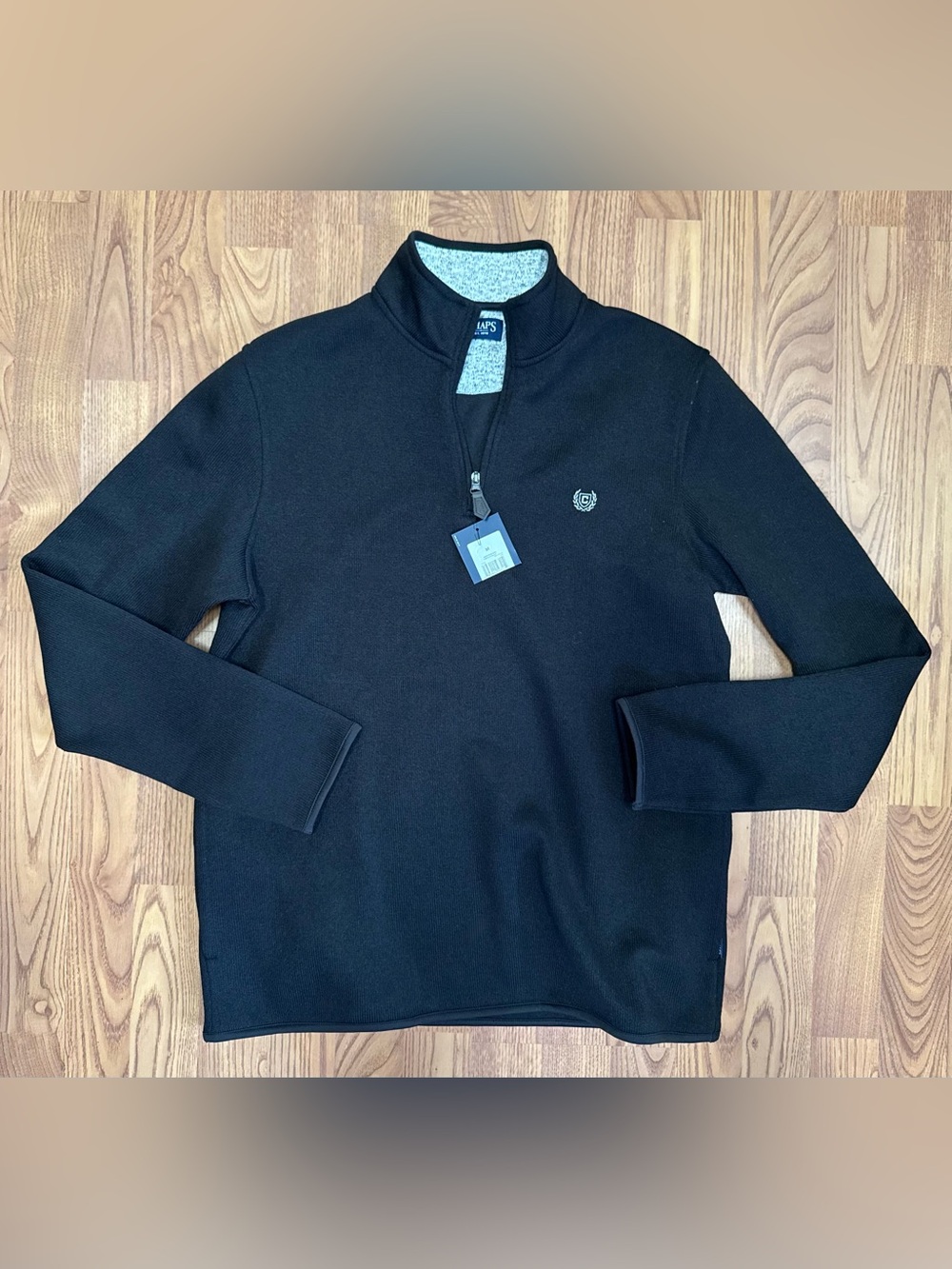 ❤️ NWT Chaps Medium Men's Black Quarter Zip-Front Sweater Pullover (B18)